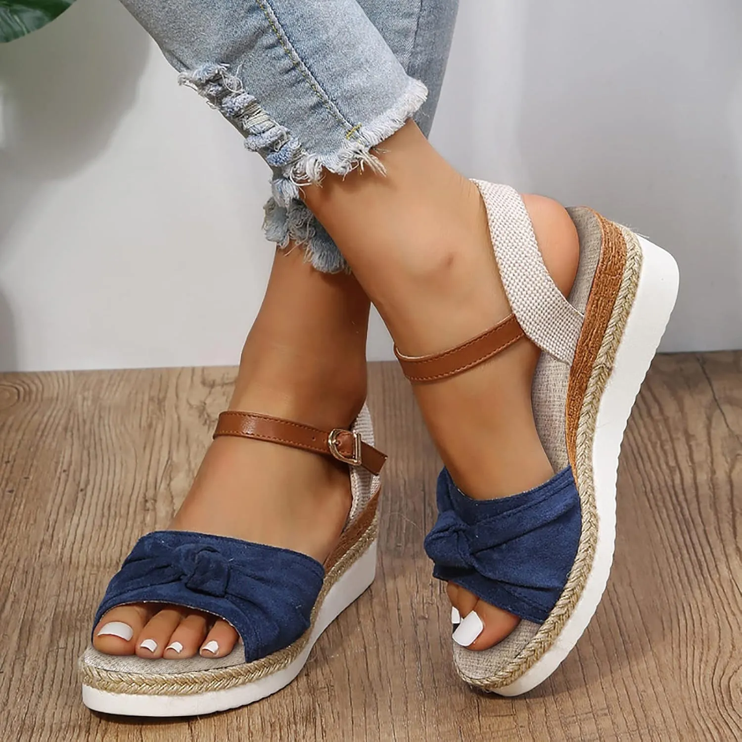 Cathalem Wedge Sandals for Women Orthopedic Open Toe Ankle Strap Platform Sandals Casual Strappy Sandals Zipper Summer Dressy Outdoor Sandals