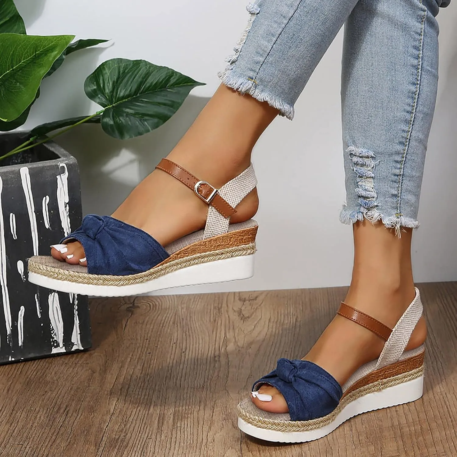 Cathalem Wedge Sandals for Women Orthopedic Open Toe Ankle Strap Platform Sandals Casual Strappy Sandals Zipper Summer Dressy Outdoor Sandals