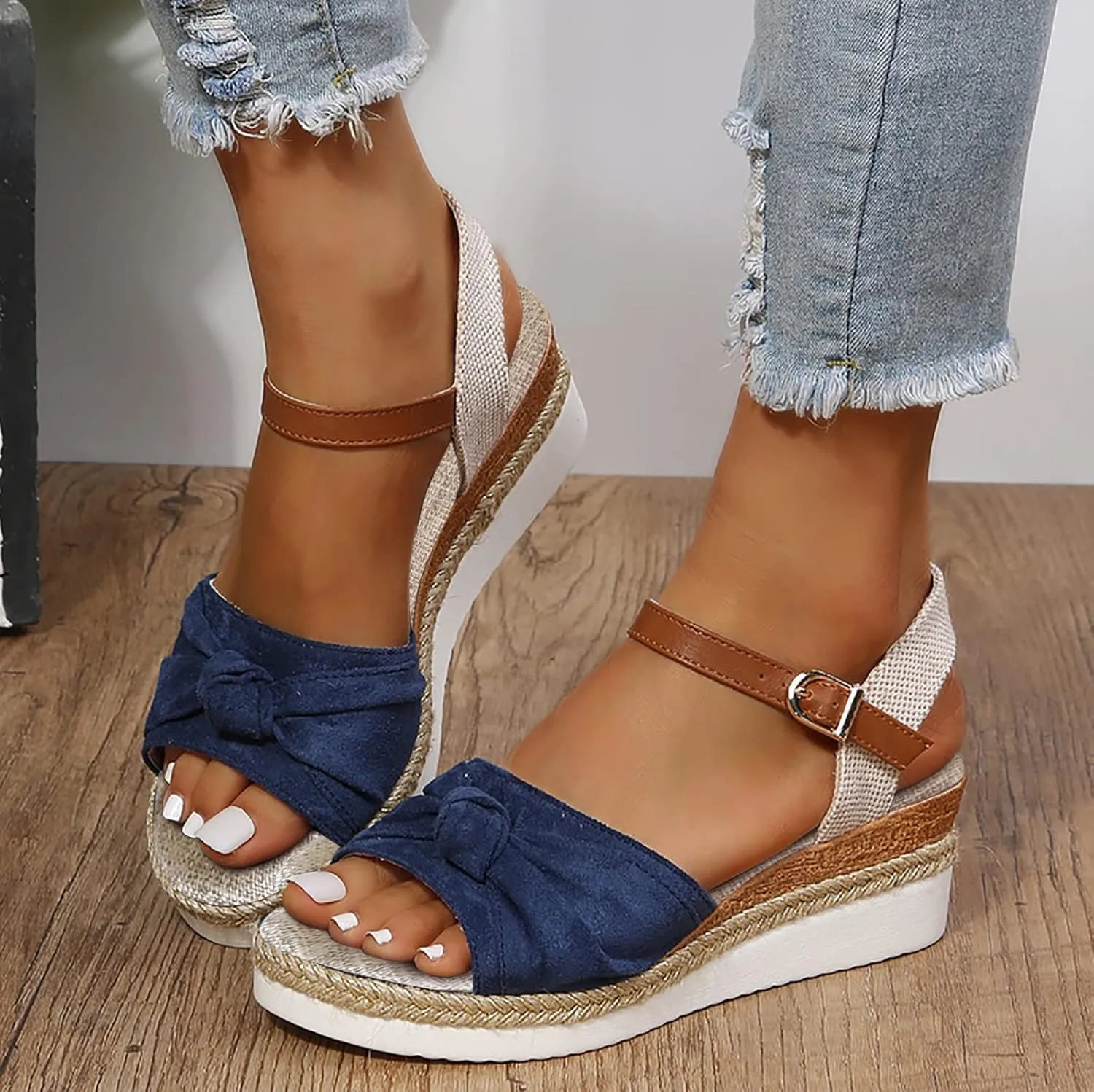 Cathalem Wedge Sandals for Women Orthopedic Open Toe Ankle Strap Platform Sandals Casual Strappy Sandals Zipper Summer Dressy Outdoor Sandals