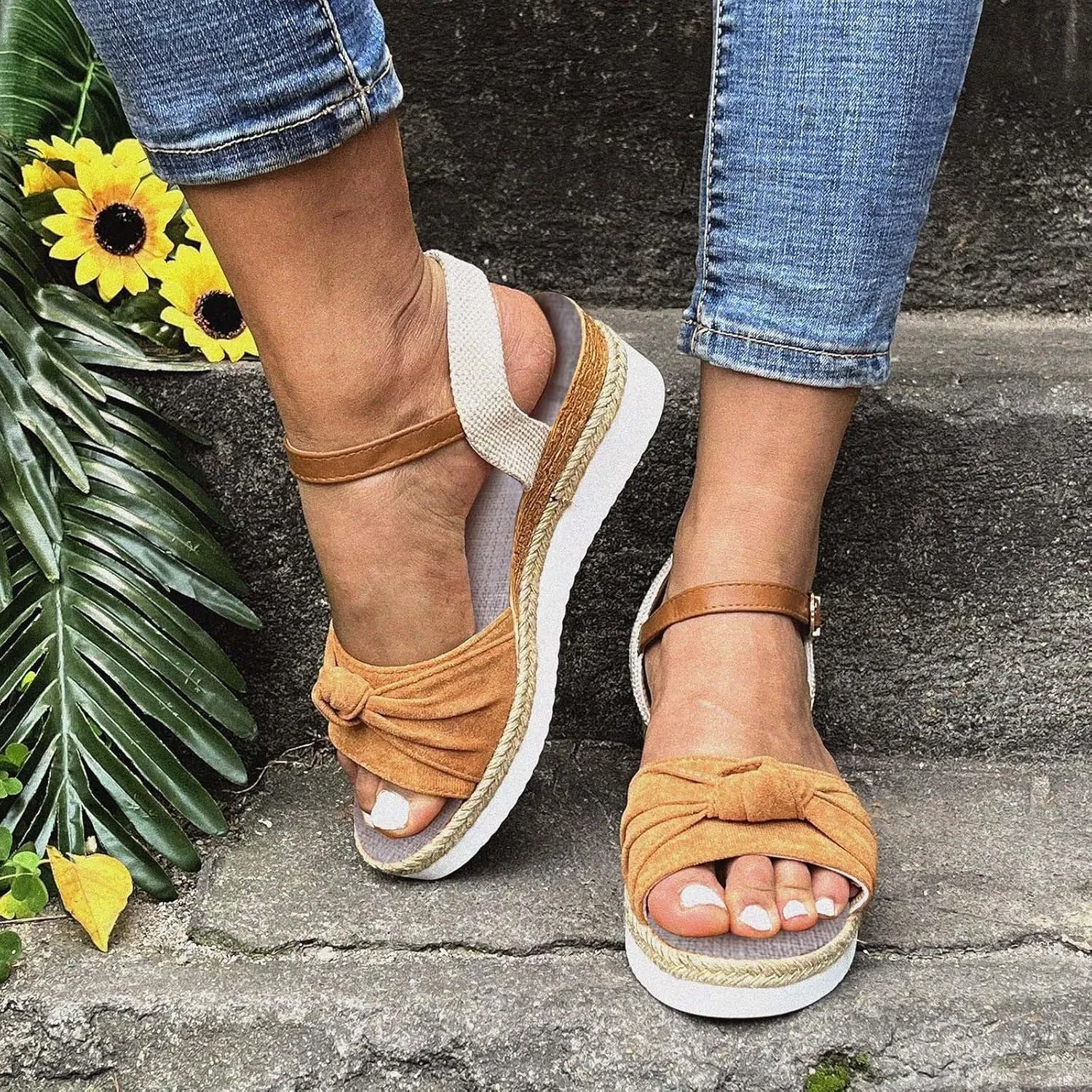 Cathalem Wedge Sandals for Women Summer Dressy Orthopedic Open Toe Platform Sandals with Ankle Strap Slip on Sandals Outdoor Shoes