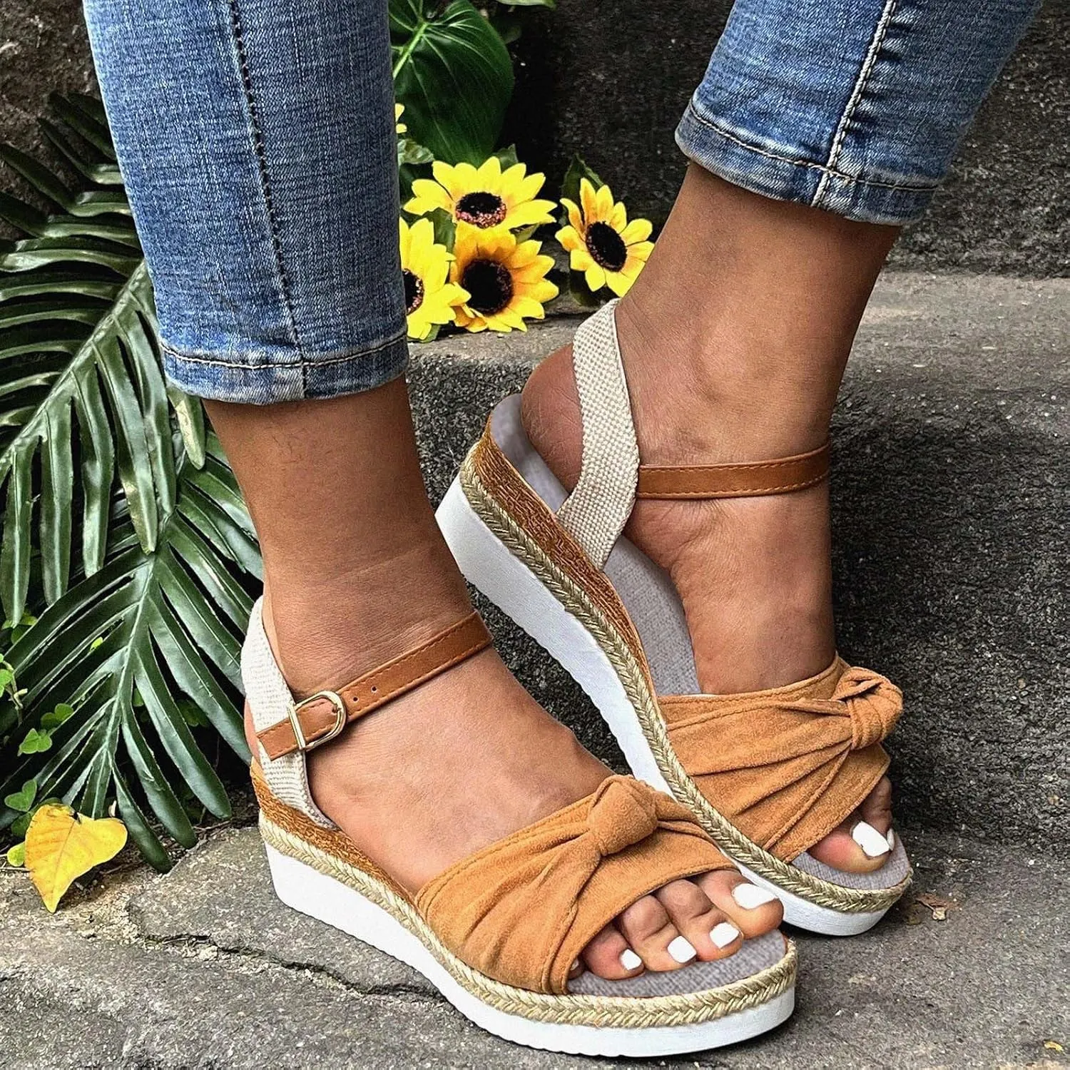 Cathalem Wedge Sandals for Women Summer Dressy Orthopedic Open Toe Platform Sandals with Ankle Strap Slip on Sandals Outdoor Shoes