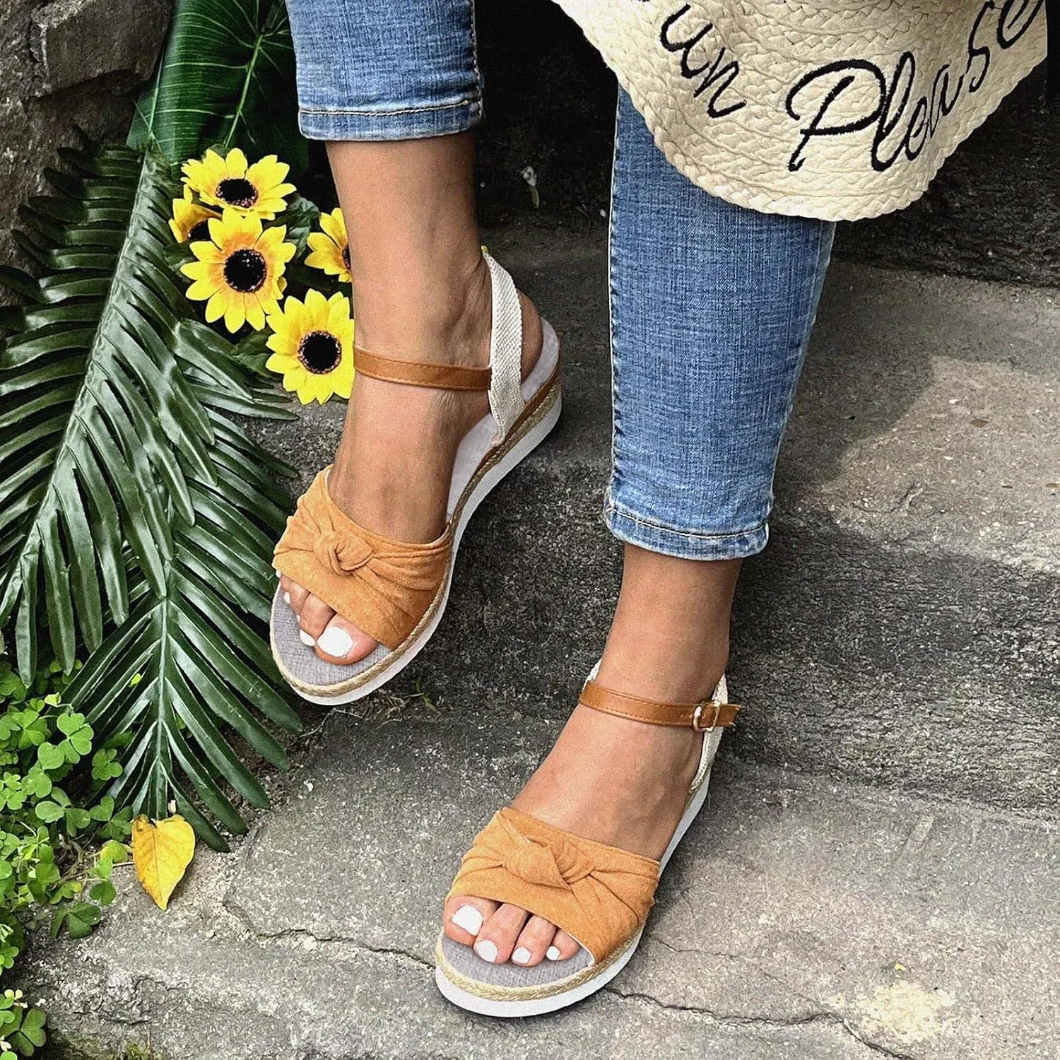 Cathalem Wedge Sandals for Women Summer Dressy Orthopedic Open Toe Platform Sandals with Ankle Strap Slip on Sandals Outdoor Shoes