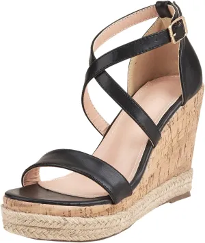 Cathalem Wedge Sandals for Women Summer Platform Flat Sandals Ladies Outside Open Toe Ankle Wrap Sandals Beach Outdoor Sandals