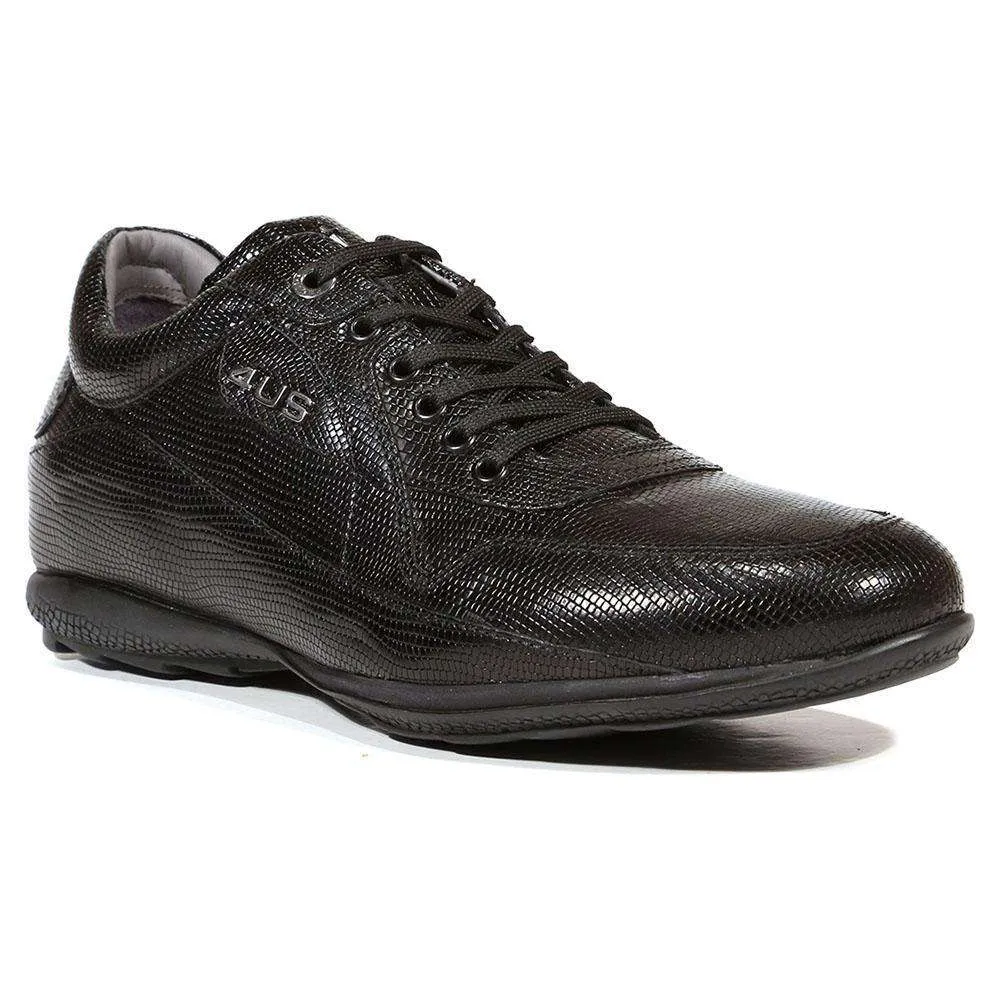 Cesare Paciotti Luxury Italian Men's Italian Designer Shoes Lizard Calf Black Sneakers (CPM5025)