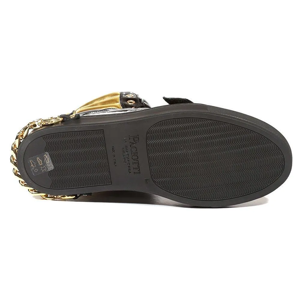 Cesare Paciotti Luxury Italian Men's Italian Designer Shoes Patent Specc Oro Black Sneakers (CPM5029)