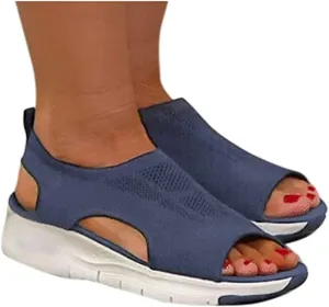 Comfy Stretch Sandals, Summer Washable Slingback Orthopedic Slide Sport Sandals, Women's Comfy Sports Knit Sandals,Blue,US5/EU36