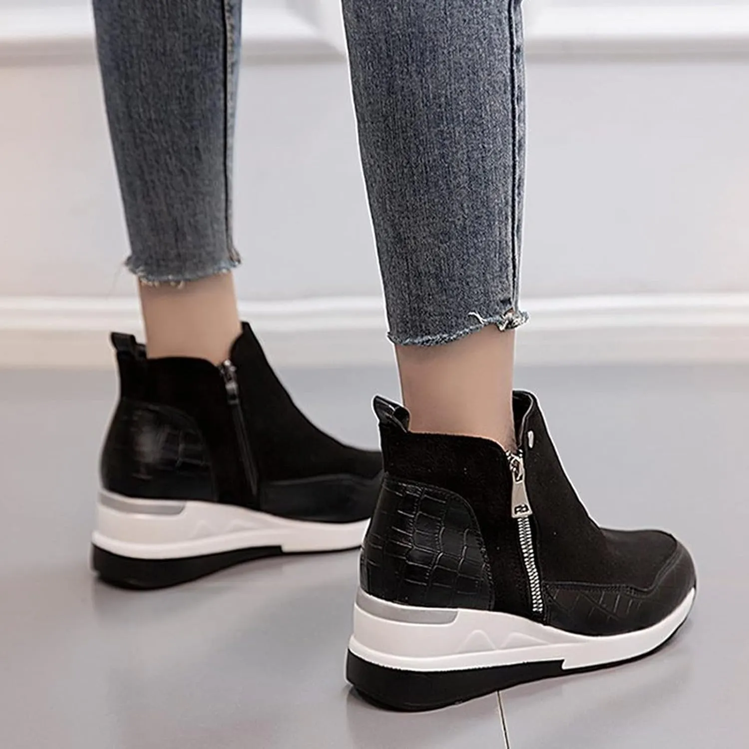 Cowboy Boots for Women High Heel Peep Toe Ankle Booties Leather Boots Wedges Short Booties Single Shoes 52