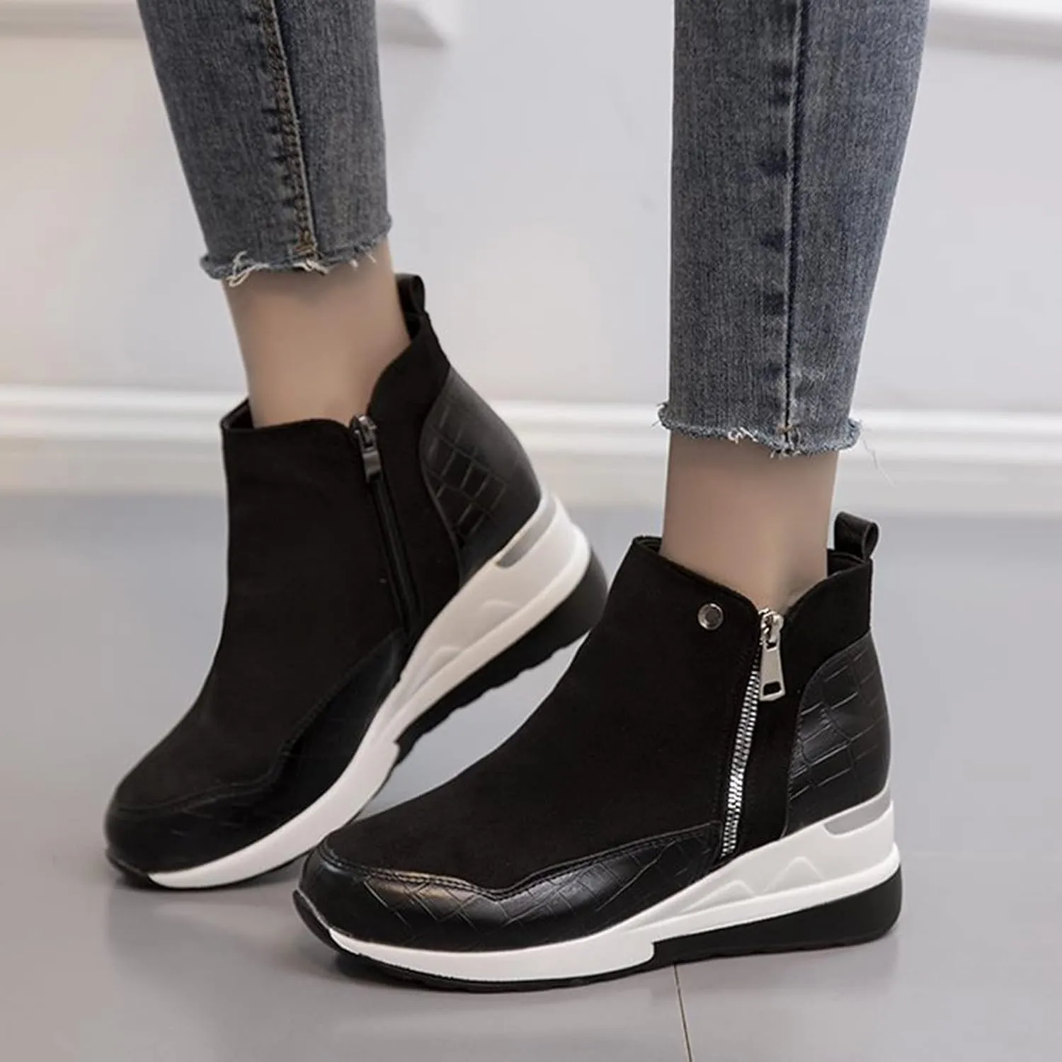 Cowboy Boots for Women High Heel Peep Toe Ankle Booties Leather Boots Wedges Short Booties Single Shoes 52