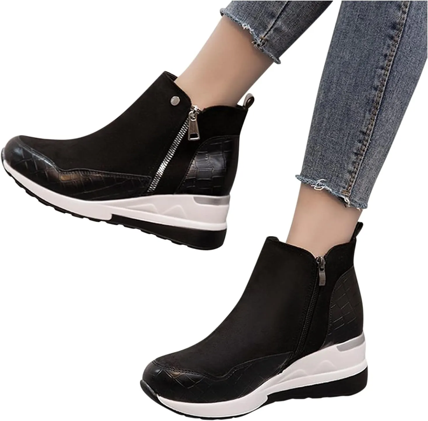 Cowboy Boots for Women High Heel Peep Toe Ankle Booties Leather Boots Wedges Short Booties Single Shoes 52