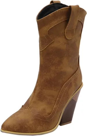 Cowboy Boots for Women Mid Calf Cowgirl Boots Women Cowboy Boots for Women Western Pointed Toe Chunky Heel Ankle Boot