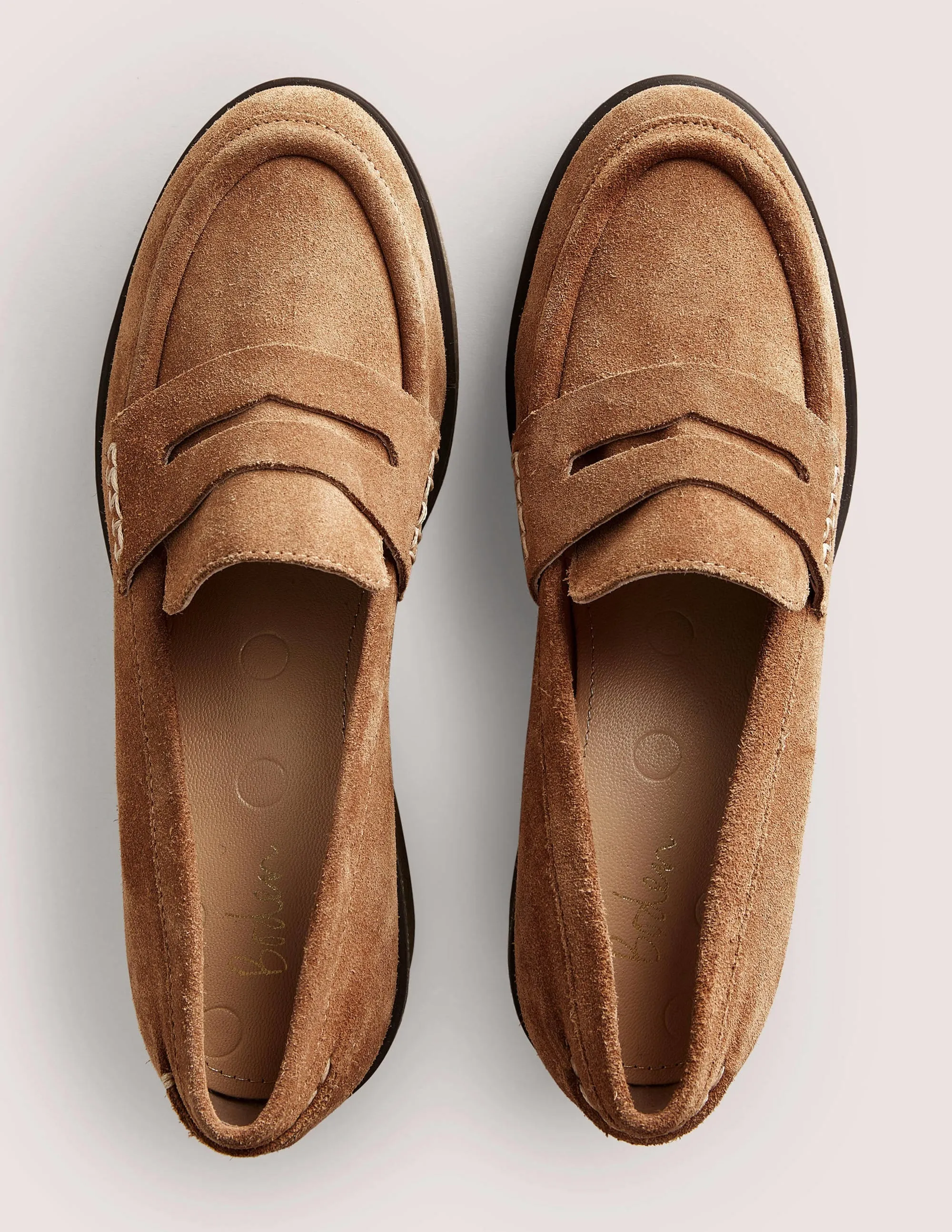 Crepe Sole Heeled Loafers-Golden Brown Suede
