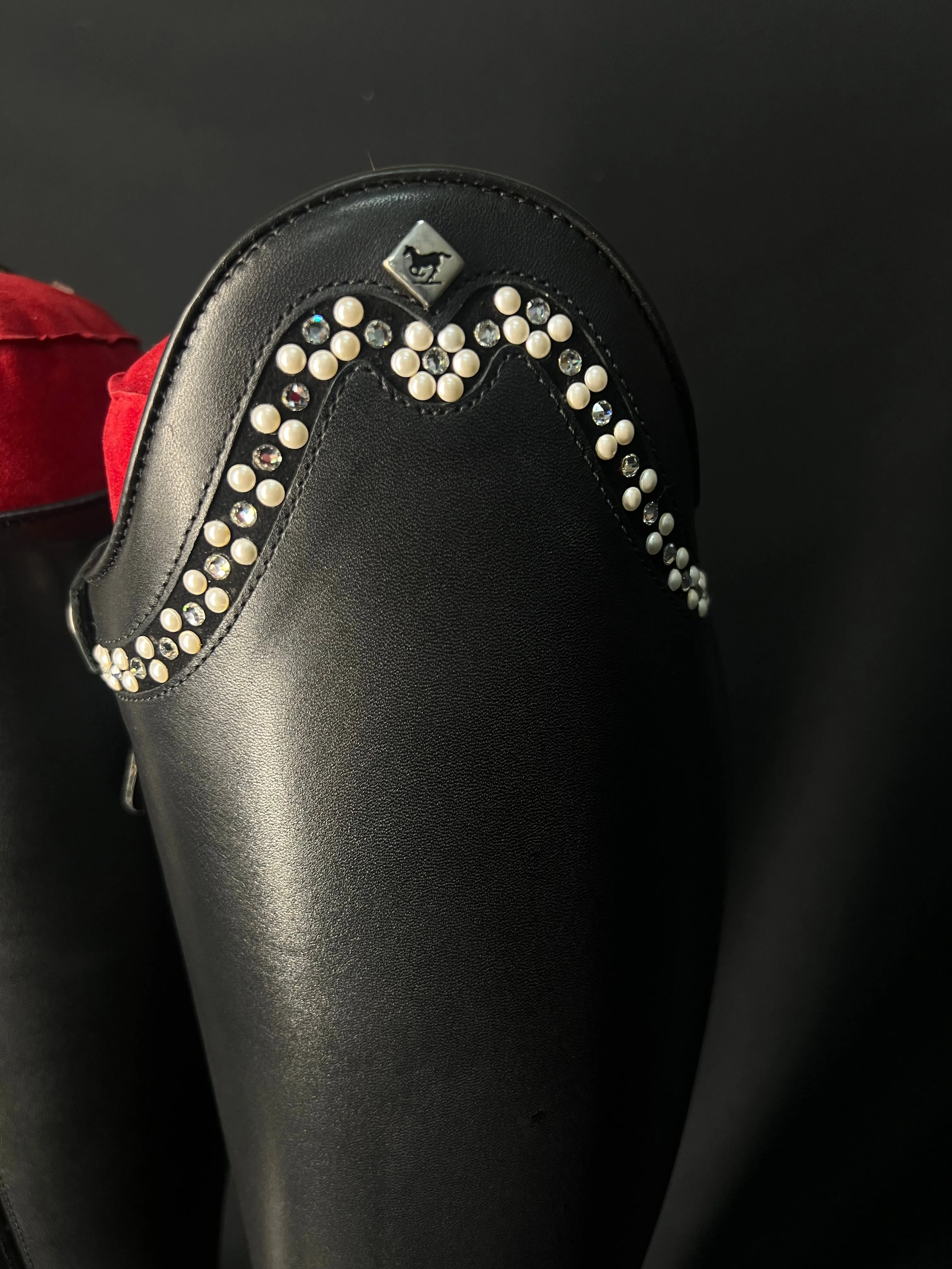 DeNiro Bellini Custom Dressage Boots Wrat Black with Pearls and Crystals