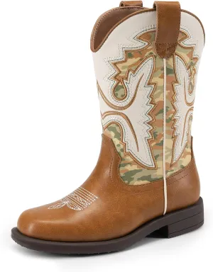DREAM PAIRS Boys Girls Cowboy Boots Toddler Mid Calf Western Boots Square Toe Riding Boots for Kids