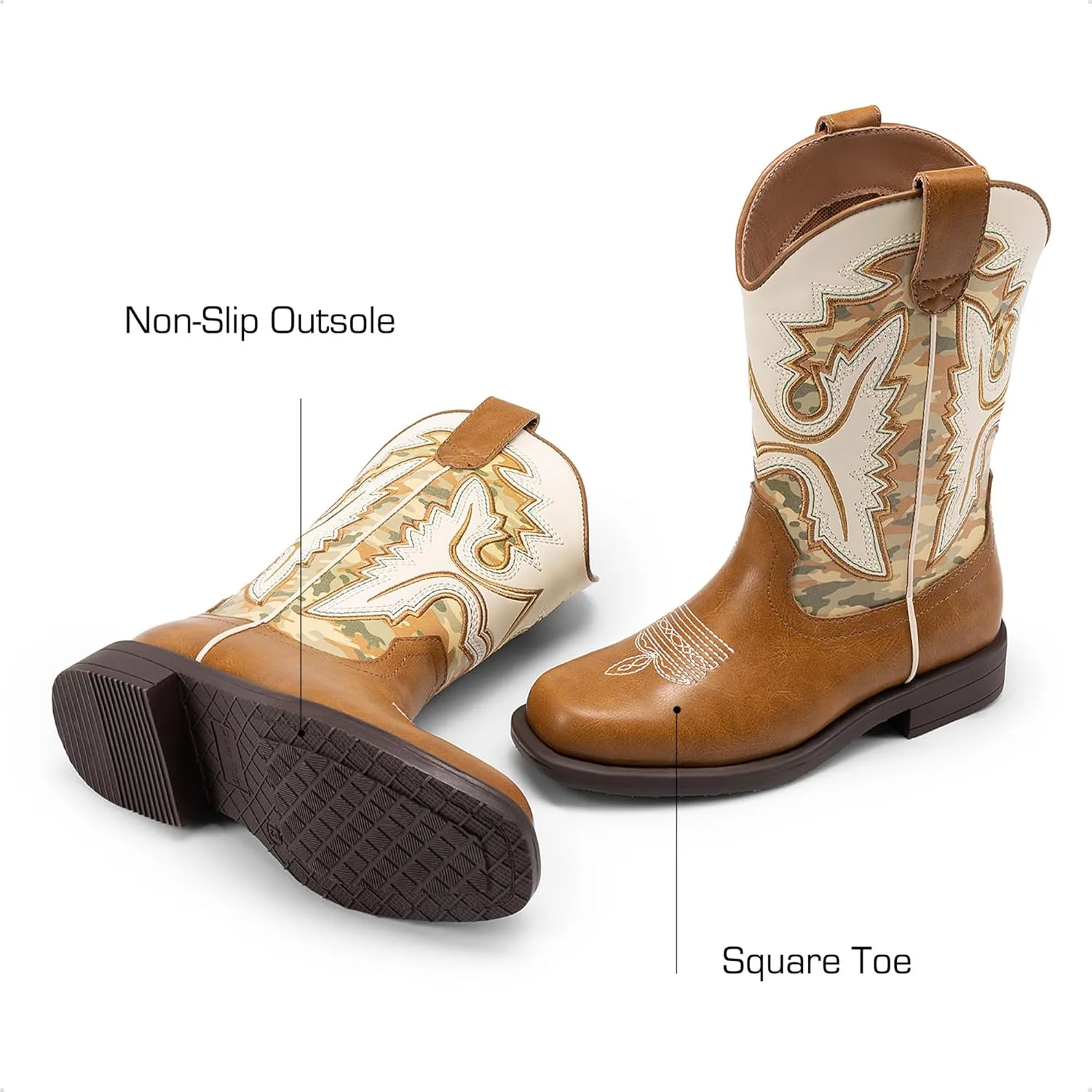 DREAM PAIRS Boys Girls Cowboy Boots Toddler Mid Calf Western Boots Square Toe Riding Boots for Kids