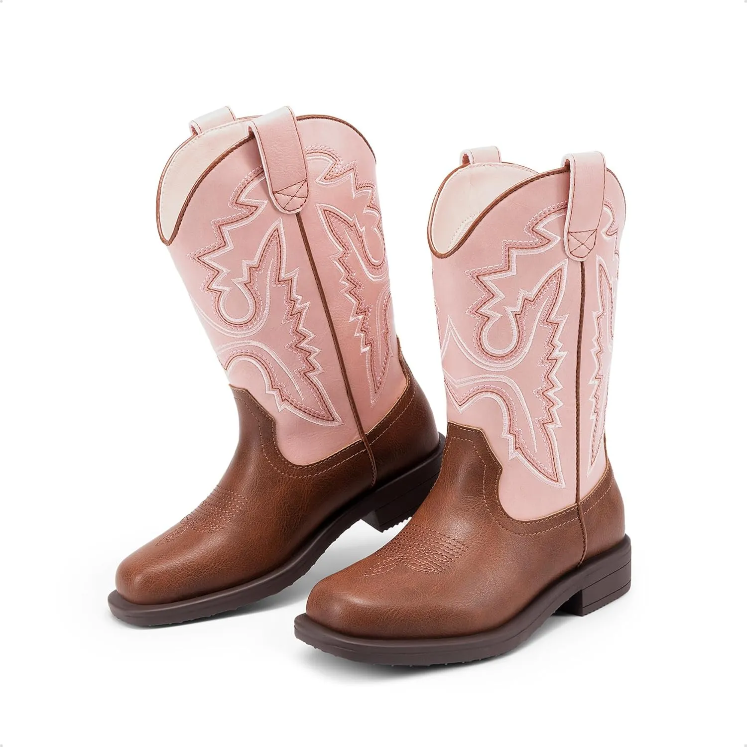 DREAM PAIRS Boys Girls Cowboy Boots Toddler Mid Calf Western Boots Square Toe Riding Boots for Kids