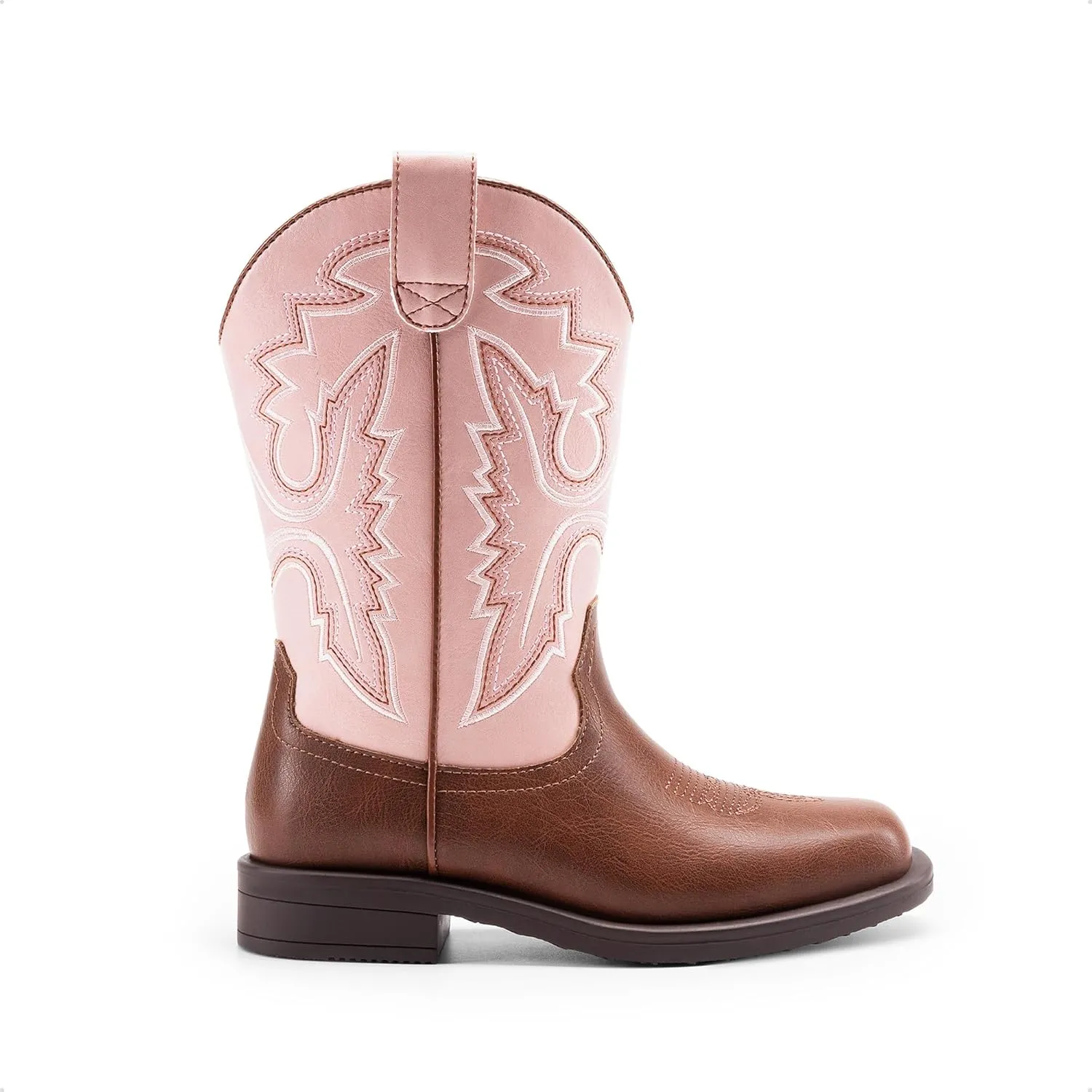 DREAM PAIRS Boys Girls Cowboy Boots Toddler Mid Calf Western Boots Square Toe Riding Boots for Kids