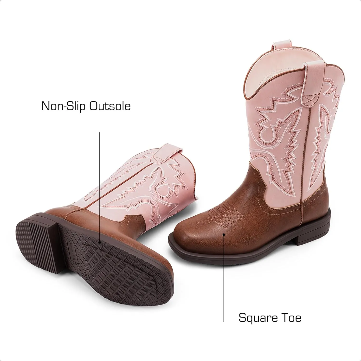 DREAM PAIRS Boys Girls Cowboy Boots Toddler Mid Calf Western Boots Square Toe Riding Boots for Kids