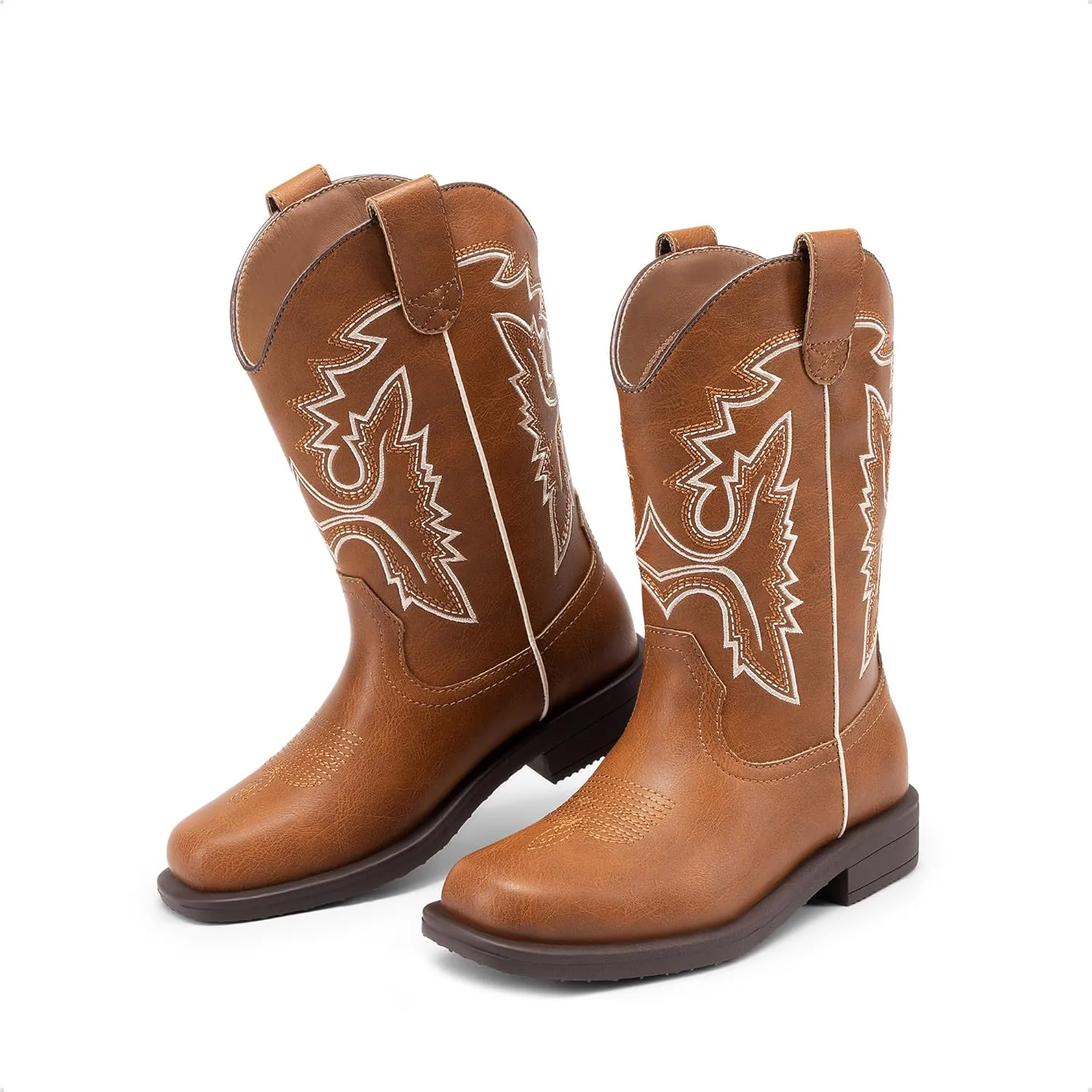 DREAM PAIRS Boys Girls Cowboy Boots Toddler Mid Calf Western Boots Square Toe Riding Boots for Kids