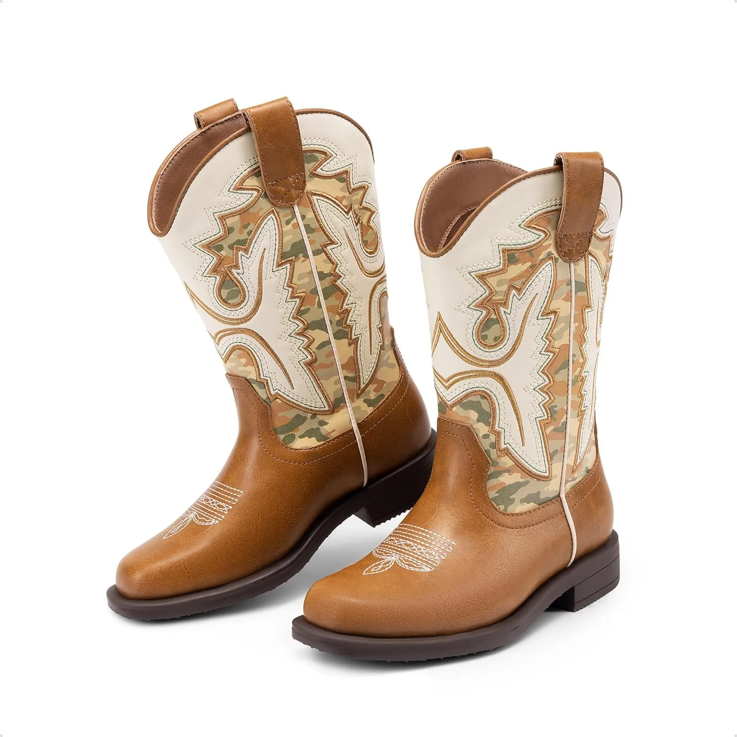 DREAM PAIRS Boys Girls Cowboy Boots Toddler Mid Calf Western Boots Square Toe Riding Boots for Kids