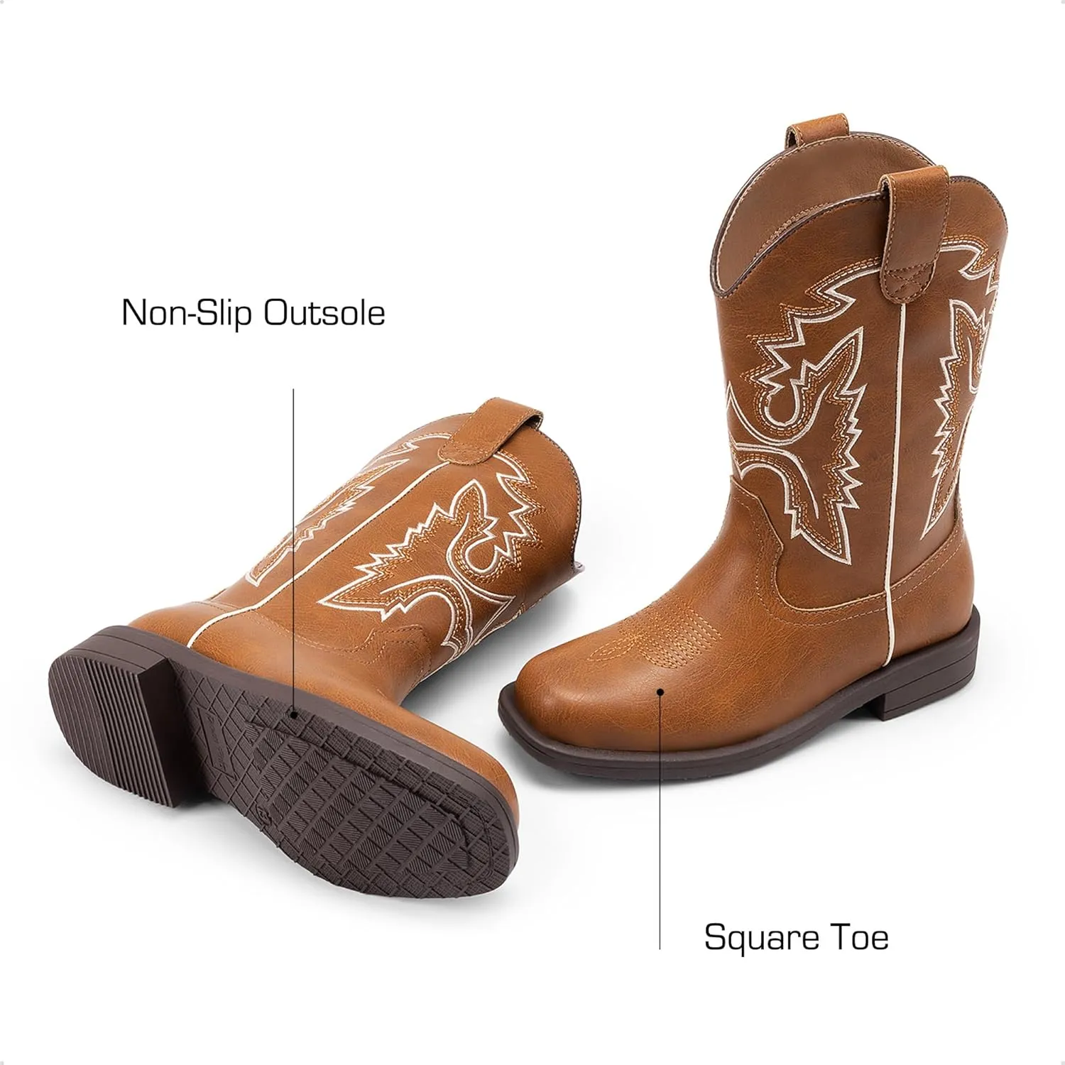 DREAM PAIRS Boys Girls Cowboy Boots Toddler Mid Calf Western Boots Square Toe Riding Boots for Kids