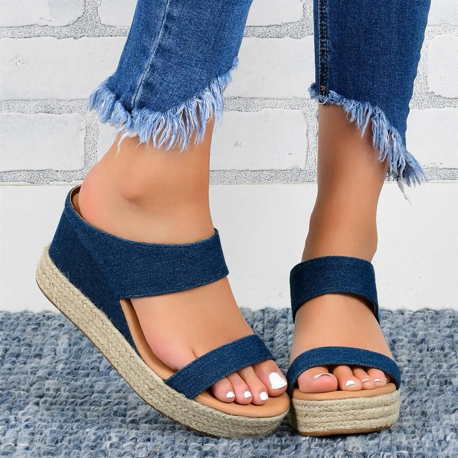 Eduavar Espadrille Sandals for Women, Sandals for Women Casual Summer Travel Beach Sandals Open Toe Slip-on Wedge Sandals