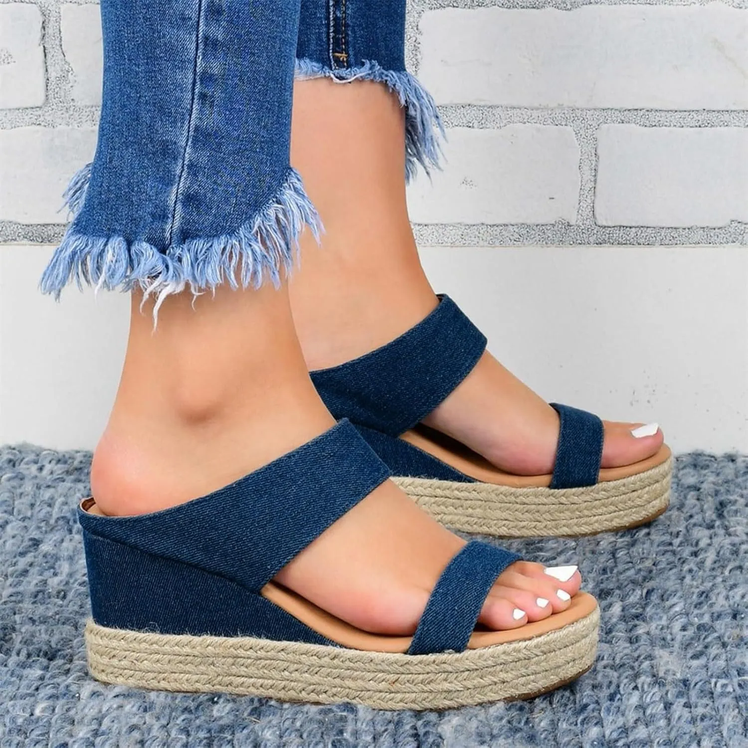 Eduavar Espadrille Sandals for Women, Sandals for Women Casual Summer Travel Beach Sandals Open Toe Slip-on Wedge Sandals