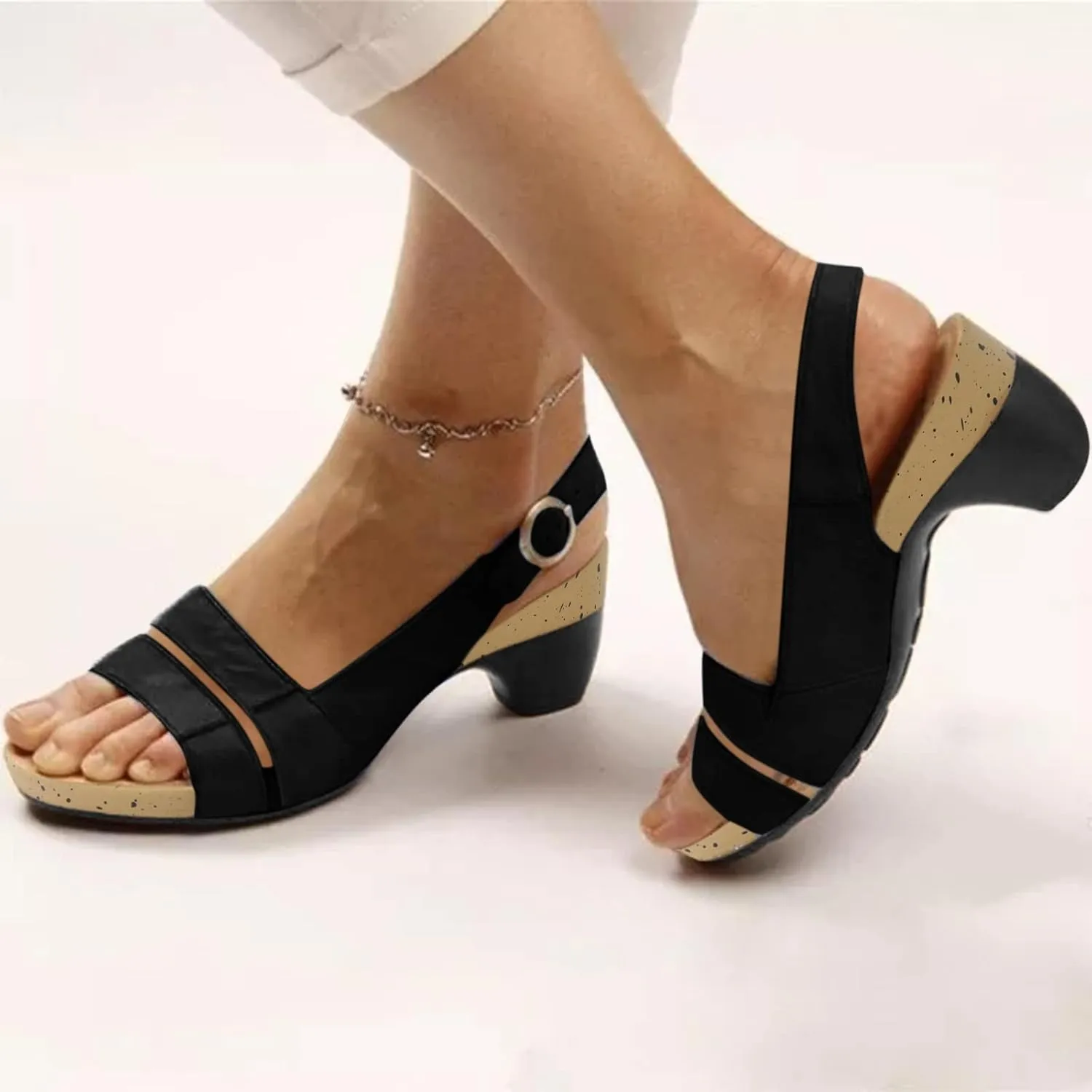 Eduavar Sandals for Women Dressy Summer, Heeled Sandals for Women Dressy Elegant Open Toe Sandals Shoes with Buckle Strap