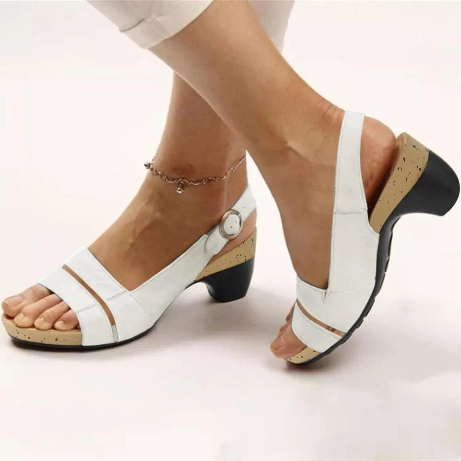 Eduavar Sandals for Women Dressy Summer, Heeled Sandals for Women Dressy Elegant Open Toe Sandals Shoes with Buckle Strap