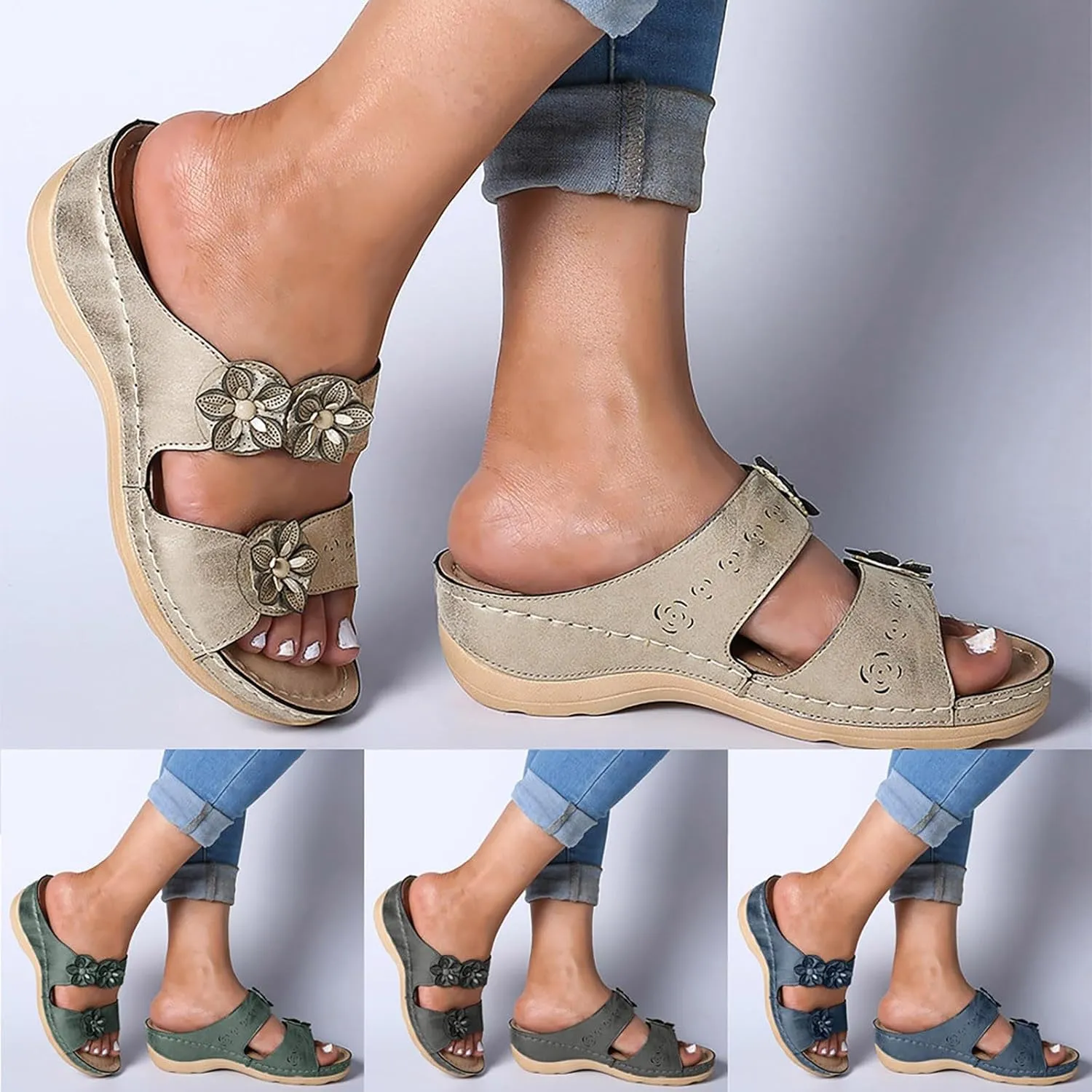 Eduavar Sandals for Women Dressy Summer, Orthopedic Sandals for Women Summer Casual Open Toe Wedge Sandals with Arch Support