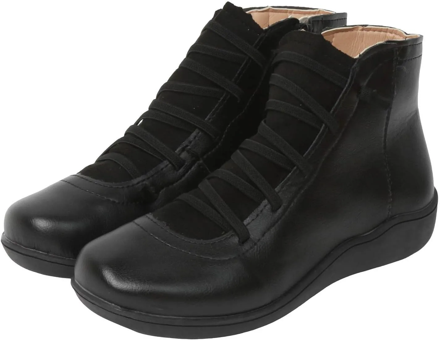 Fall Boots Womens Ankle Boots Arch Support Flat Heel Fashion Lace Up Zipper Booties Cowboy Walking Short Bootie