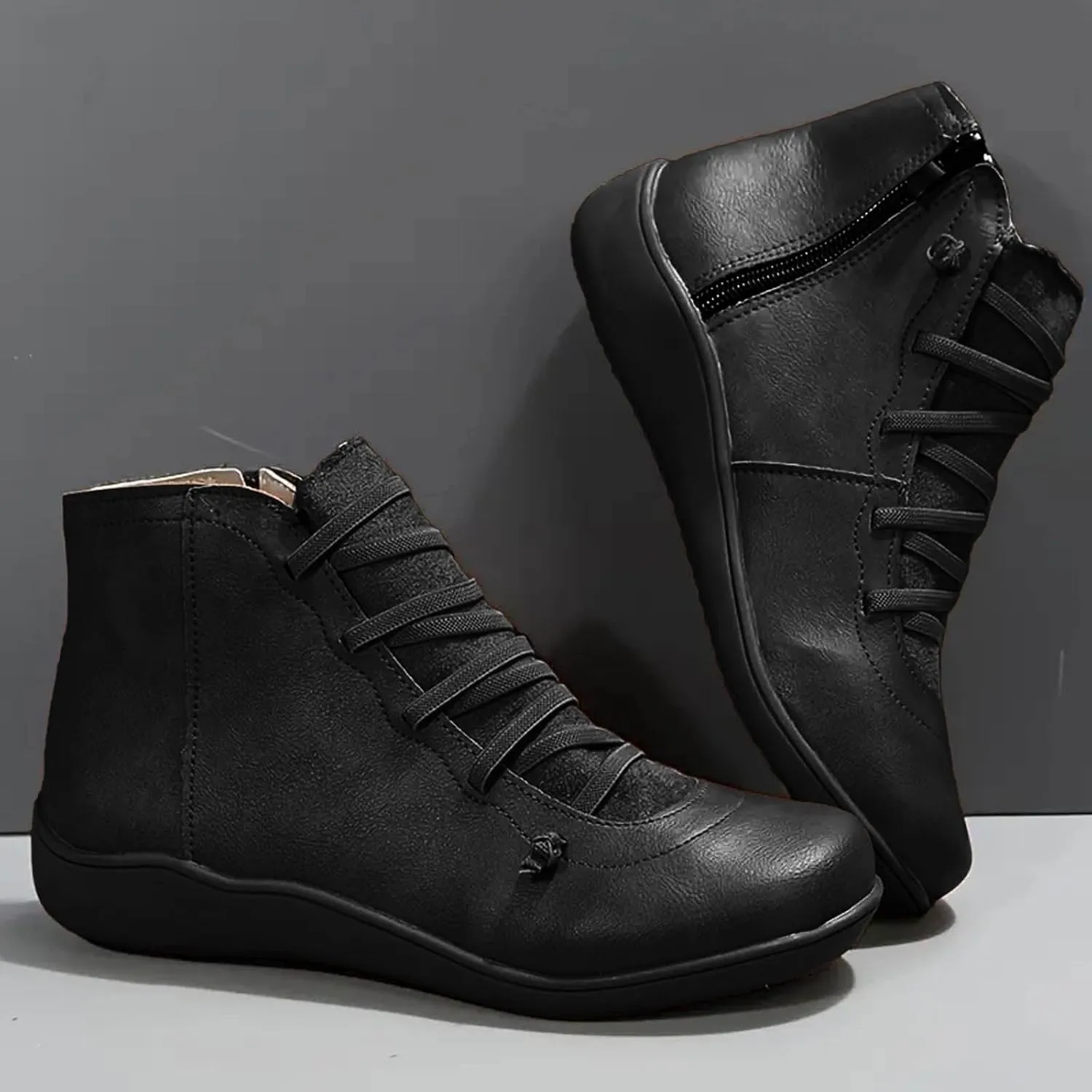 Fall Boots Womens Ankle Boots Arch Support Flat Heel Fashion Lace Up Zipper Booties Cowboy Walking Short Bootie