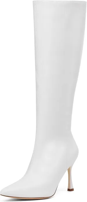 GENSHUO Knee High Heel Boots for Women Elegant Pointed Toe Stiletto Boots Trendy Side Zipper Womens Heel Stylish and Sexy Design
