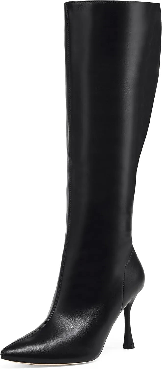 GENSHUO Knee High Heel Boots for Women Elegant Pointed Toe Stiletto Boots Trendy Side Zipper Womens Heel Stylish and Sexy Design