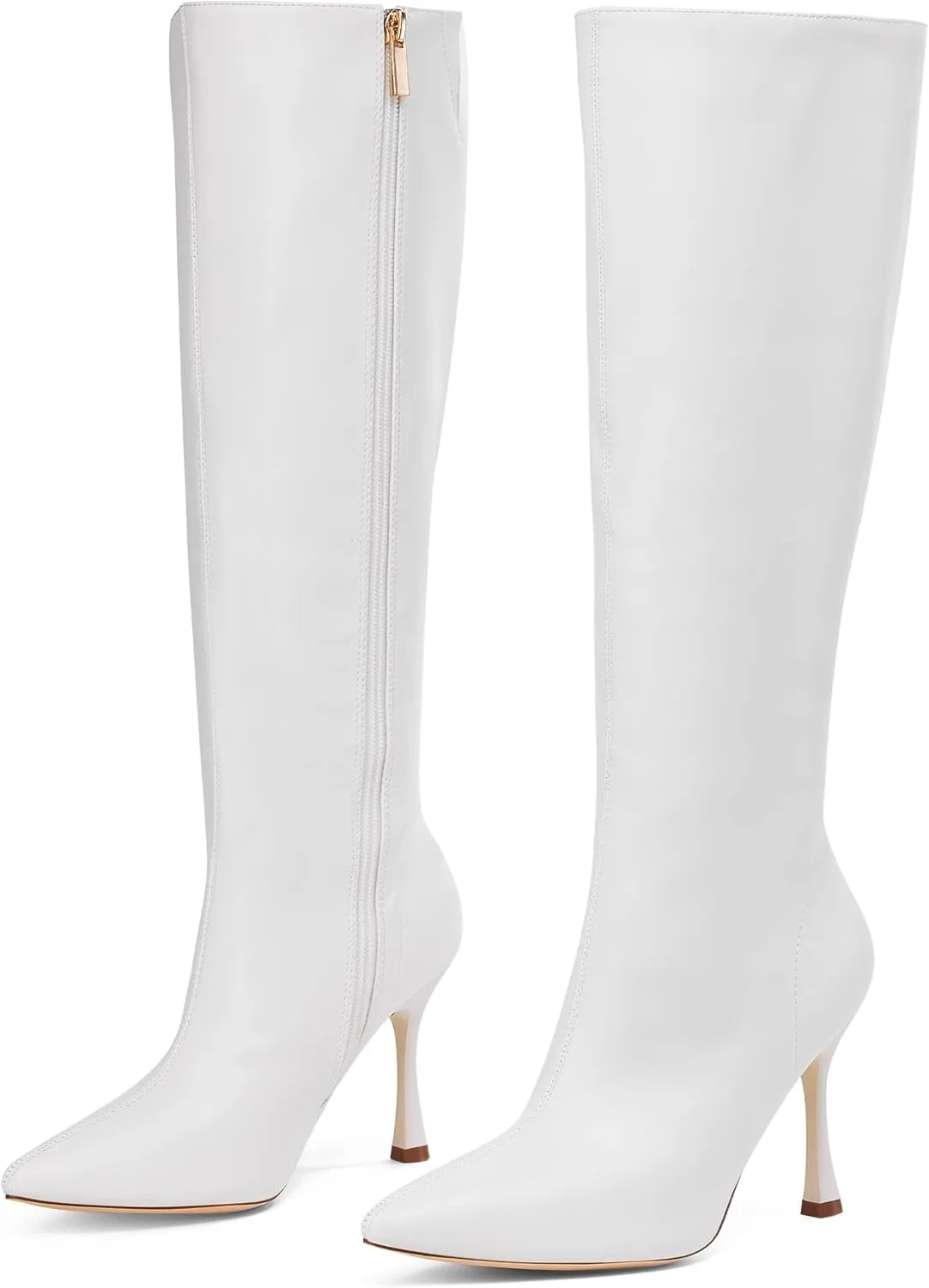 GENSHUO Knee High Heel Boots for Women Elegant Pointed Toe Stiletto Boots Trendy Side Zipper Womens Heel Stylish and Sexy Design