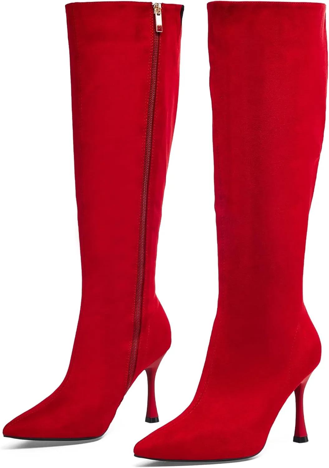 GENSHUO Knee High Heel Boots for Women Elegant Pointed Toe Stiletto Boots Trendy Side Zipper Womens Heel Stylish and Sexy Design