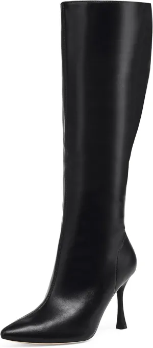GENSHUO Knee High Heel Boots for Women Elegant Pointed Toe Stiletto Boots Trendy Side Zipper Womens Heel Stylish and Sexy Design