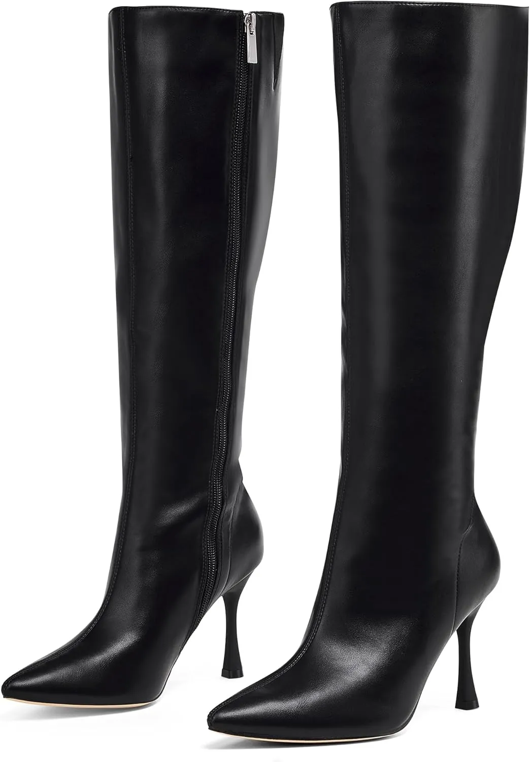 GENSHUO Knee High Heel Boots for Women Elegant Pointed Toe Stiletto Boots Trendy Side Zipper Womens Heel Stylish and Sexy Design