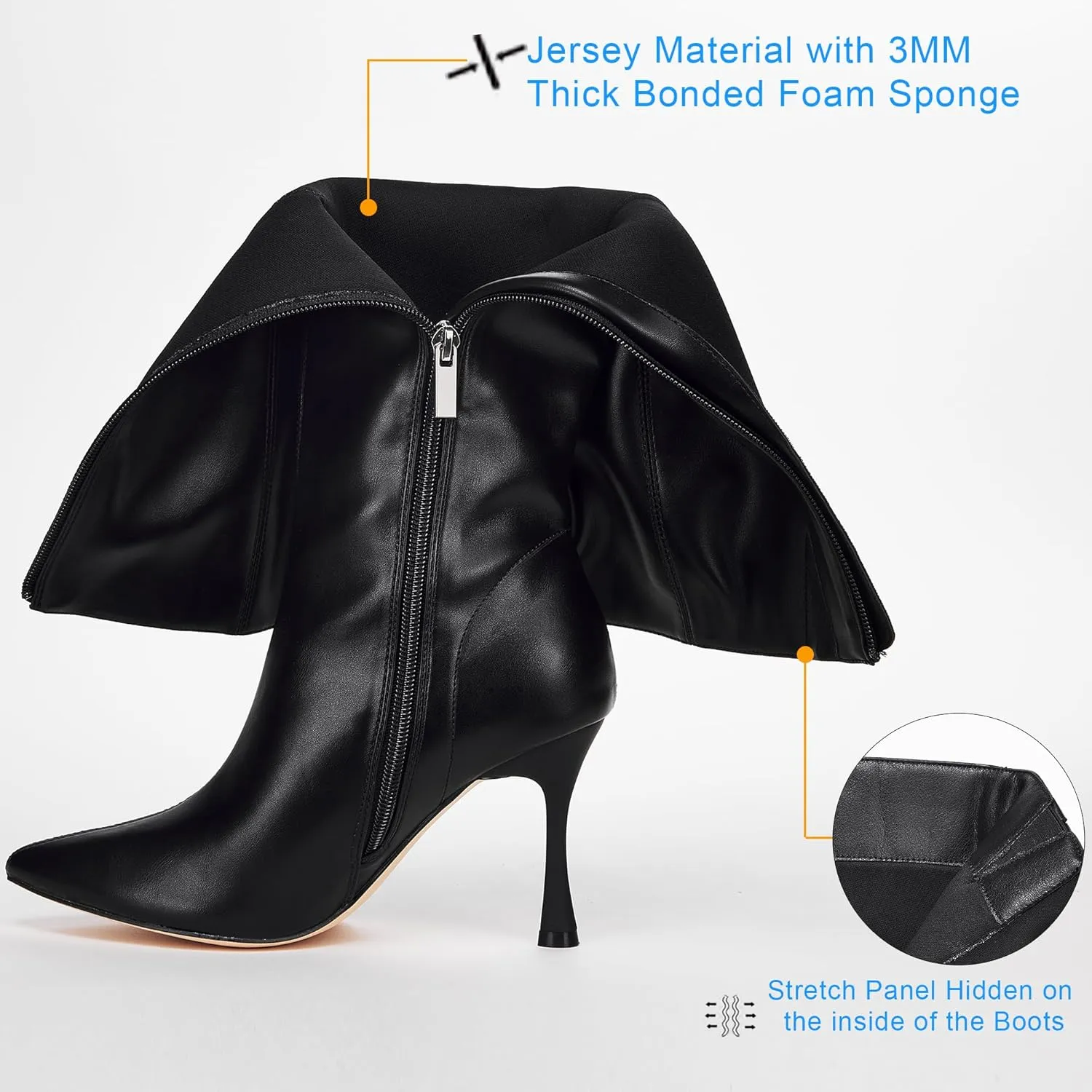 GENSHUO Knee High Heel Boots for Women Elegant Pointed Toe Stiletto Boots Trendy Side Zipper Womens Heel Stylish and Sexy Design