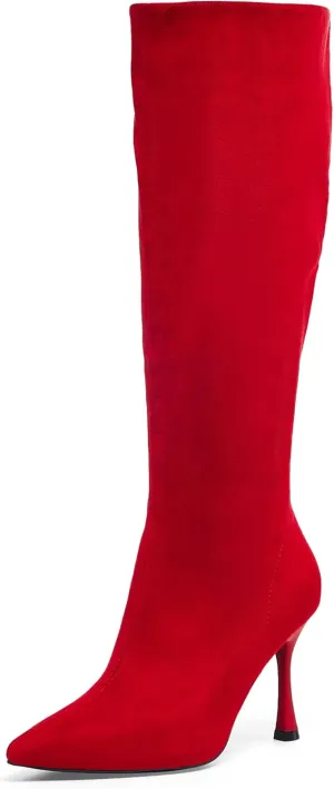 GENSHUO Knee High Heel Boots for Women Elegant Pointed Toe Stiletto Boots Trendy Side Zipper Womens Heel Stylish and Sexy Design