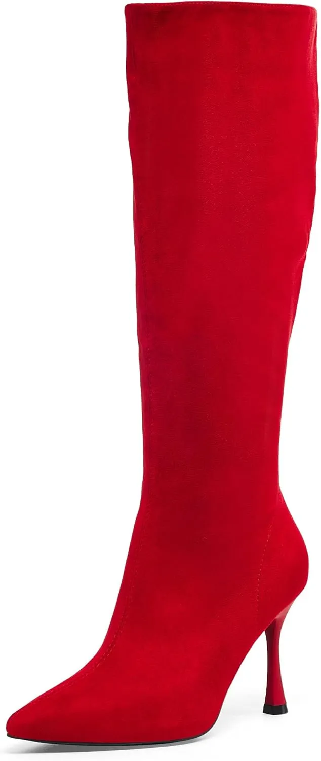 GENSHUO Knee High Heel Boots for Women Elegant Pointed Toe Stiletto Boots Trendy Side Zipper Womens Heel Stylish and Sexy Design