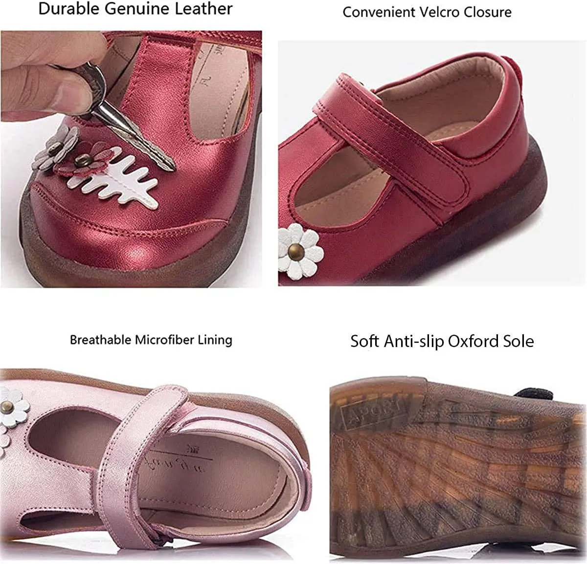 Genuine Leather Girls Mary Jane Shoes Round Toe Little Girls Party Dress Princess Casual Flats Shoes