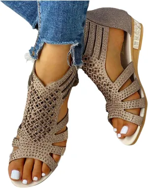 Gibobby Womens Espadrilles Sandals Flats,Women's Platform Sandals Espadrille Wedge Summer Ankle Strap Studded Open Toe Sandal