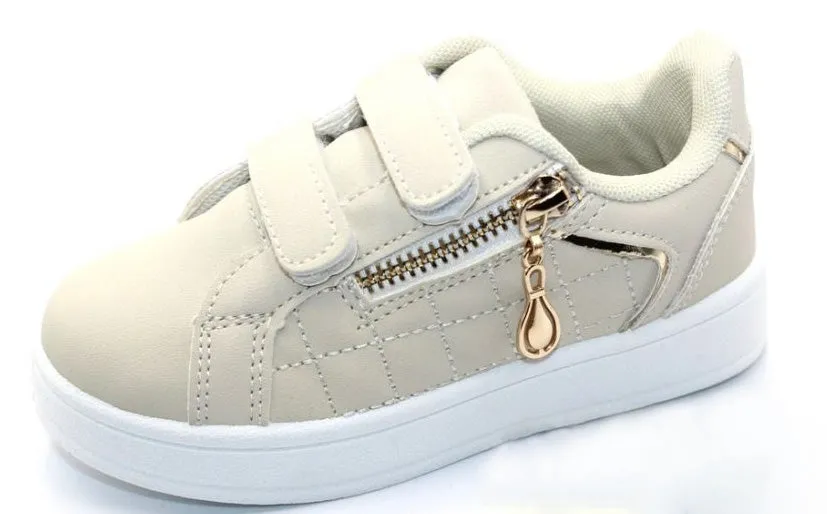 Girls' Beige Velcro Strap Sneakers | DD-10-B