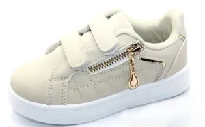 Girls' Beige Velcro Strap Sneakers | DD-10-B