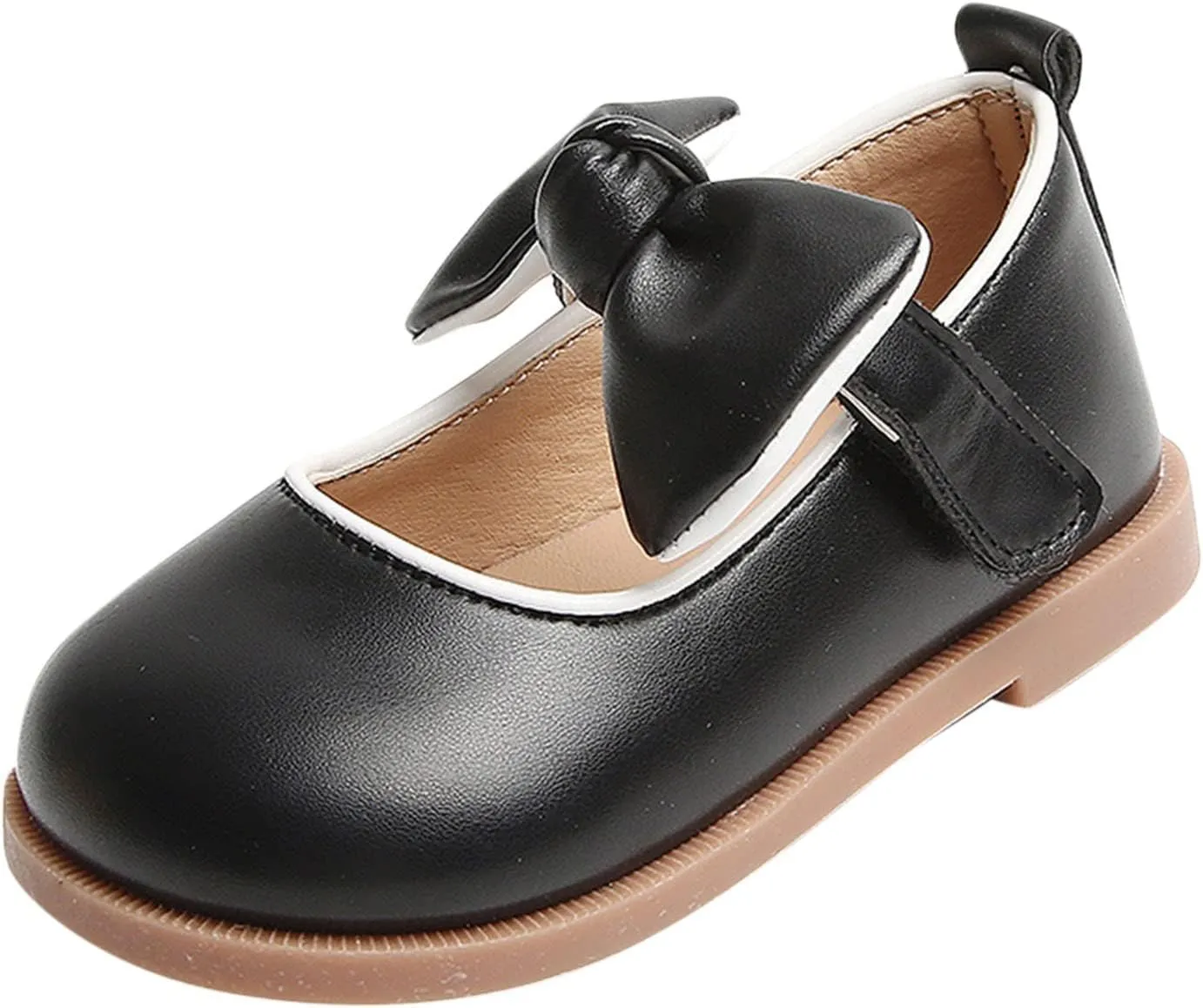 Girls Black Dress Shoes,Fashion Autumn Girls Casual Shoes Thick Sole Flat Round Toe Bow Lightweight Dress Shoes