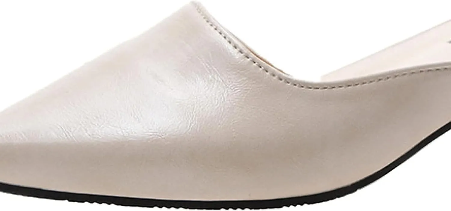Girl's Comfortable Mule Sandals PU Leather Pointed High Heels Women's Backless Loafer Work Slippers