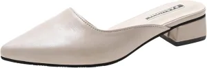 Girl's Comfortable Mule Sandals PU Leather Pointed High Heels Women's Backless Loafer Work Slippers