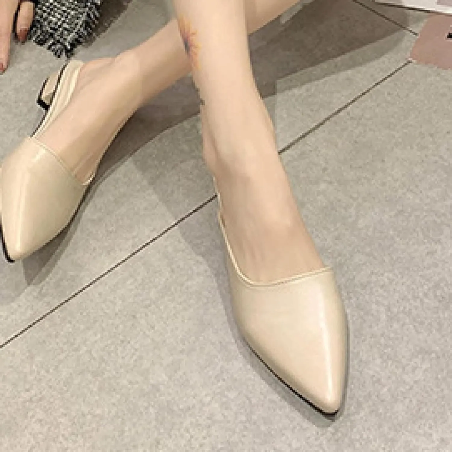 Girl's Comfortable Mule Sandals PU Leather Pointed High Heels Women's Backless Loafer Work Slippers