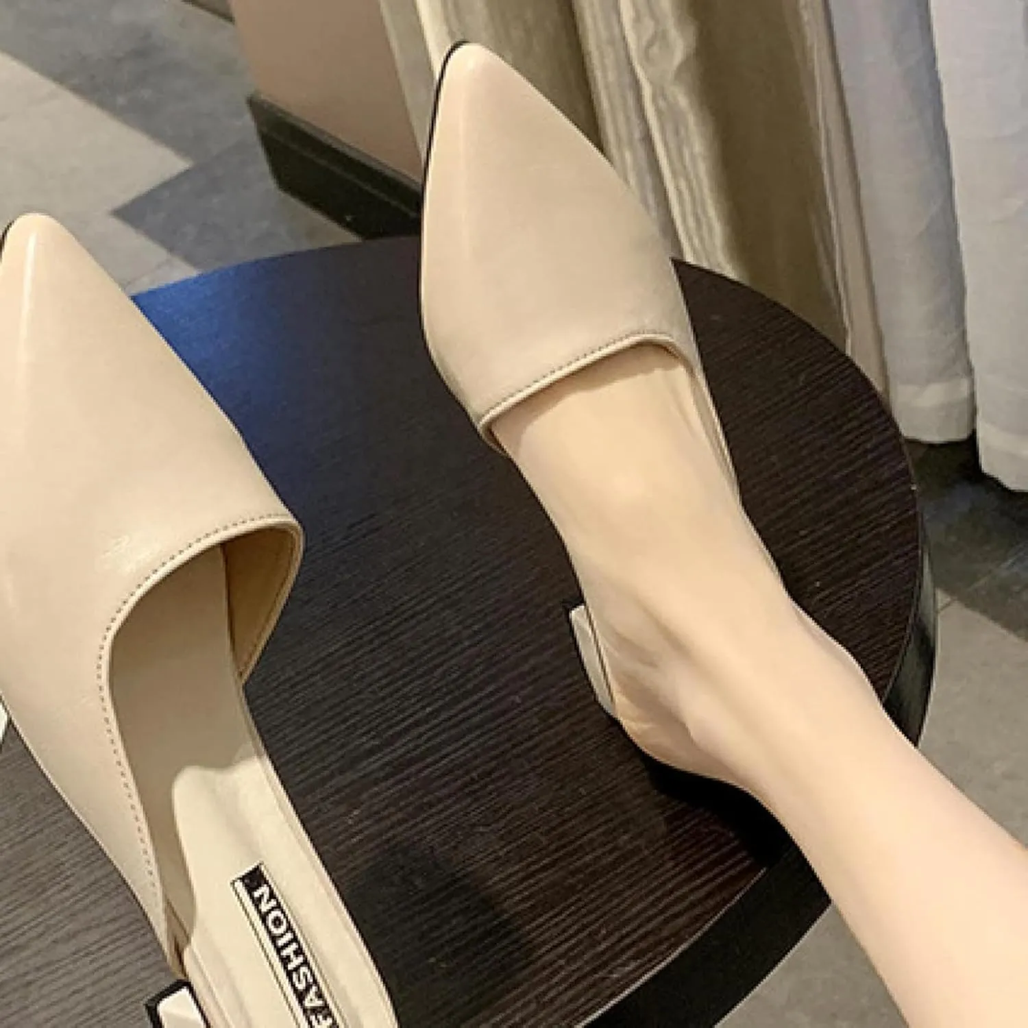 Girl's Comfortable Mule Sandals PU Leather Pointed High Heels Women's Backless Loafer Work Slippers