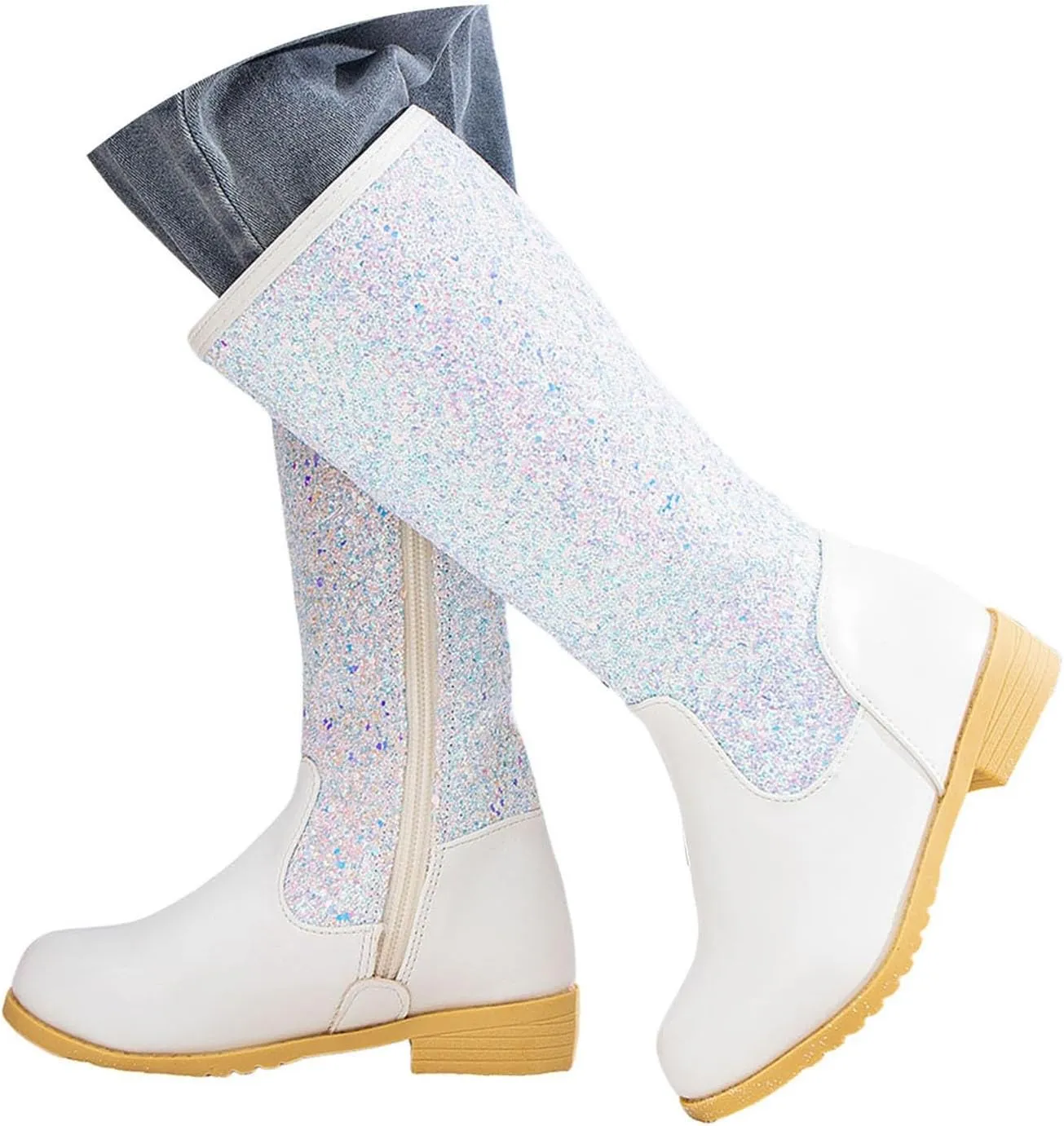 Girls Cowgirl Boots Mid Calf Square Toe Western Boot for Kids Glitter Cowboy Boots Party Snow Boots for Children Shoe